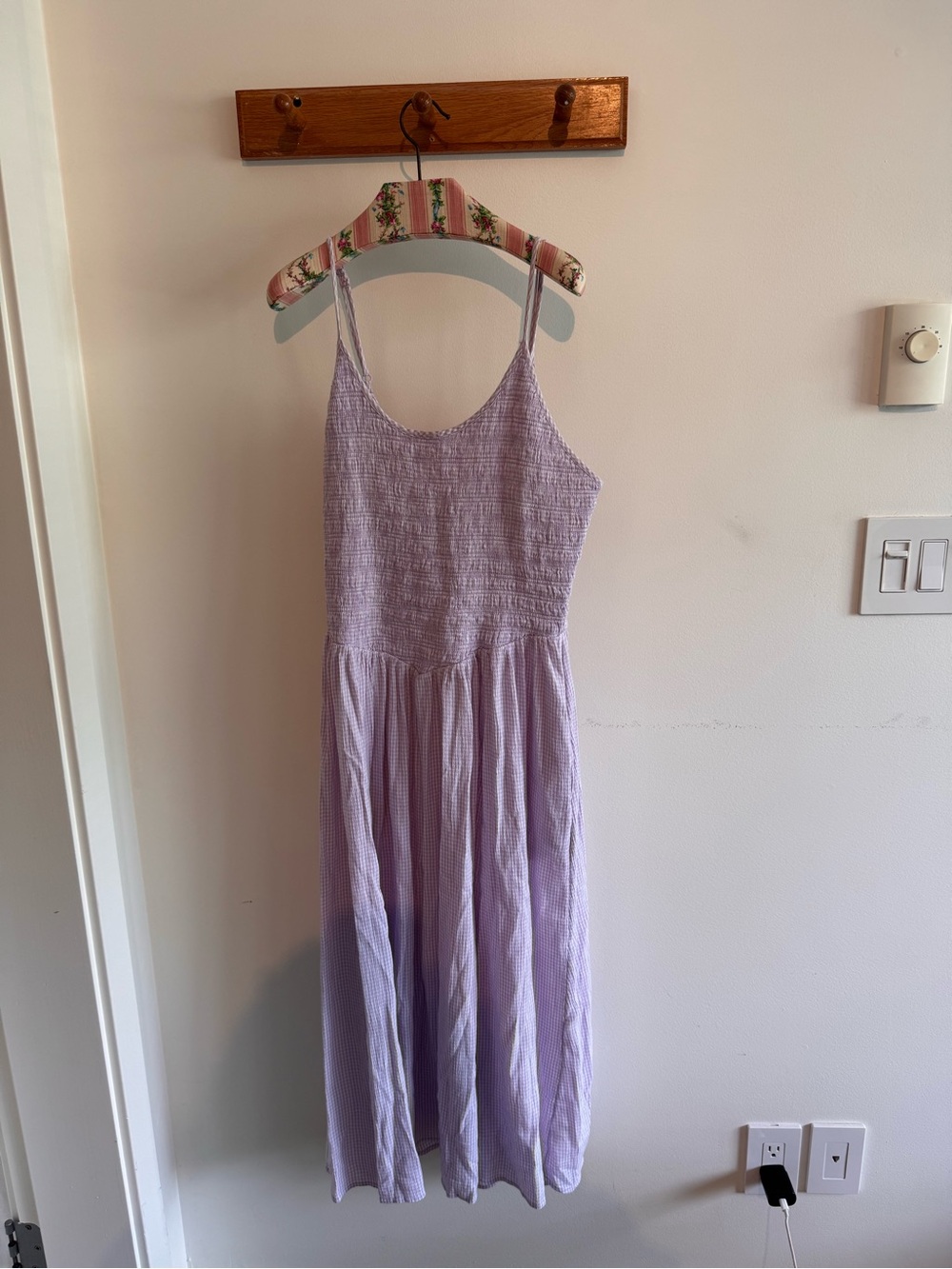 Aerie Lavender Gingham Smocked Maxi Dress Size L